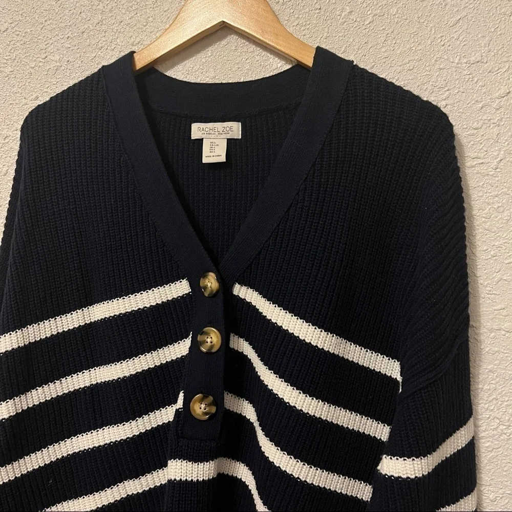 Rachel Zoe New York Striped Quarter Button Down Sweater Large